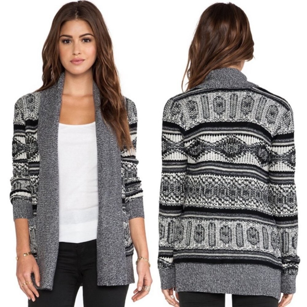 Revolve BB‎ Dakota Grey Knit Open Front Cardigan Size XS Sweater Boho Fair Isle
